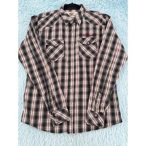 Ed Hardy x Christian Audigier Mens Shirt Large Embroidered Snap Western Plaid